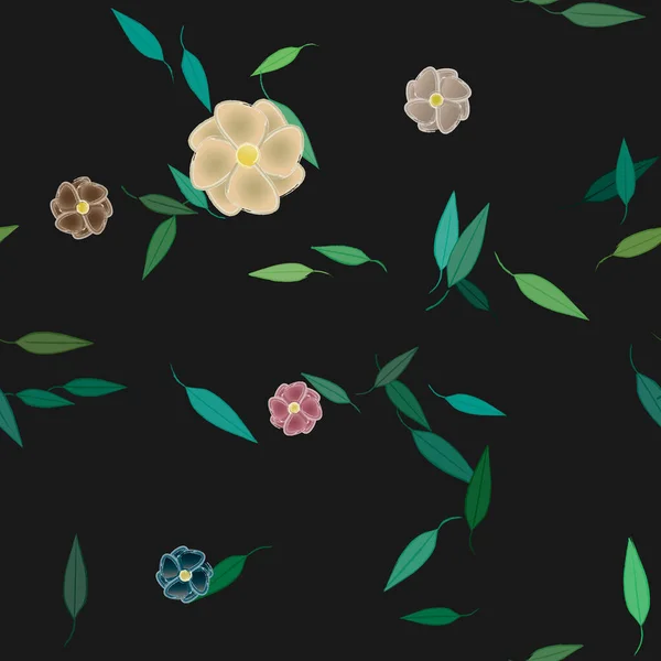 Flores Simples Con Hojas Verdes Composición Libre Ilustración Vectorial — Vector de stock