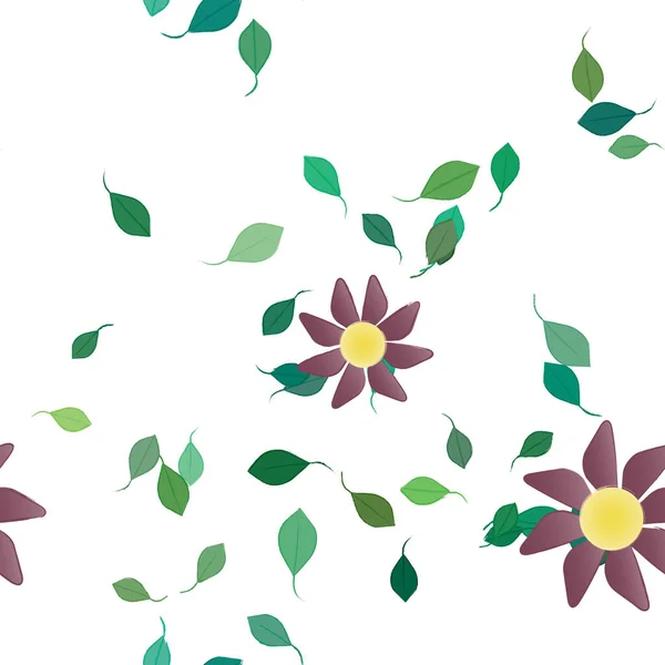 Composição Design Com Flores Simples Folhas Verdes Ilustração Vetorial — Vetor de Stock