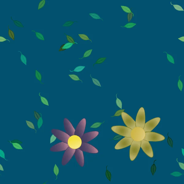 Arkaplanda Renkli Çiçekler Yeşil Yapraklar Vektör Illüstrasyonu — Stok Vektör