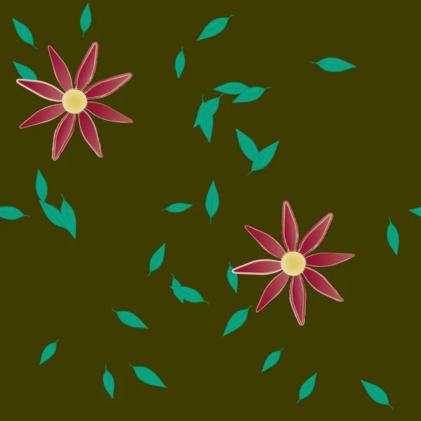 Fleurs Simples Avec Des Feuilles Vertes Composition Libre Illustration Vectorielle — Image vectorielle