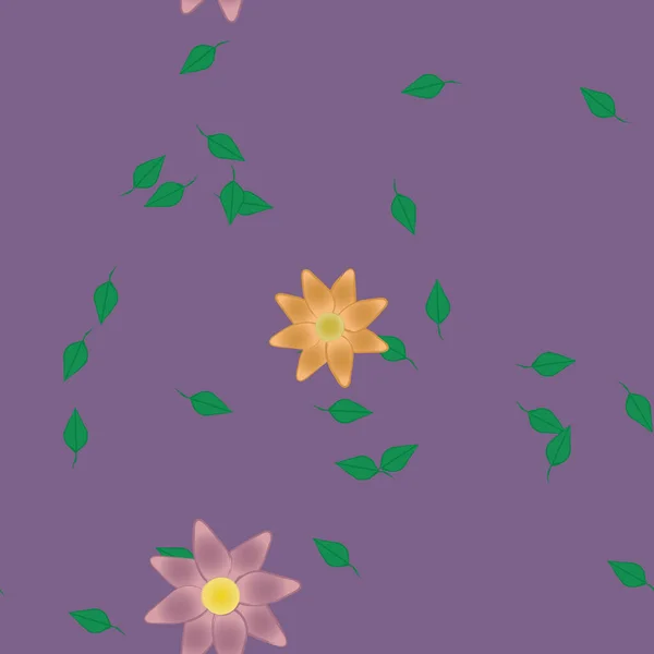 Flores Simples Con Hojas Verdes Composición Libre Ilustración Vectorial — Vector de stock