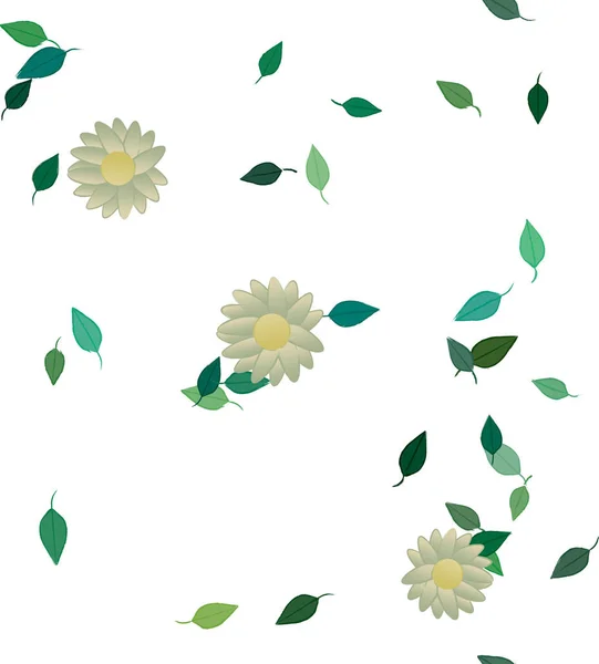 Fleurs Simples Avec Des Feuilles Vertes Composition Libre Illustration Vectorielle — Image vectorielle