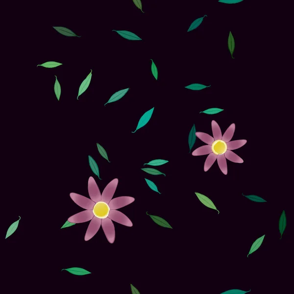 Hermosa Composición Con Flores Colores Simples Hojas Verdes Fondo Ilustración — Vector de stock