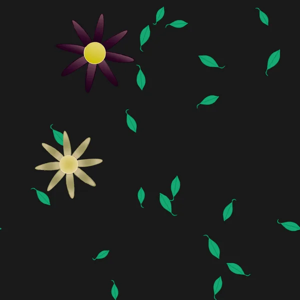 Modèle Vectoriel Avec Des Fleurs Colorées Simples Des Feuilles Vertes — Image vectorielle