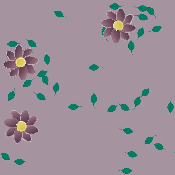 Blommor Med Gröna Blad Fri Sammansättning Vektor Illustration — Stock vektor