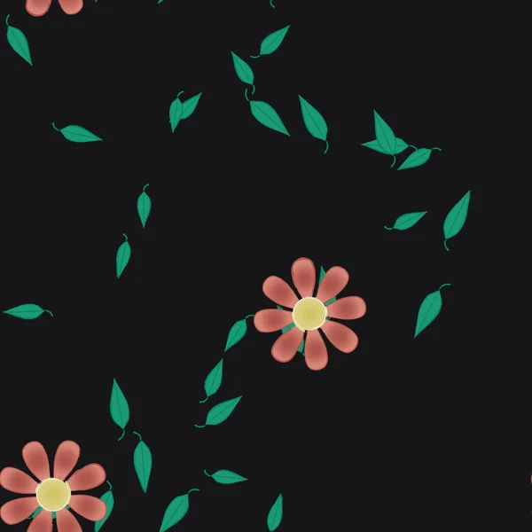 Flores Simples Con Hojas Verdes Composición Libre Ilustración Vectorial — Vector de stock