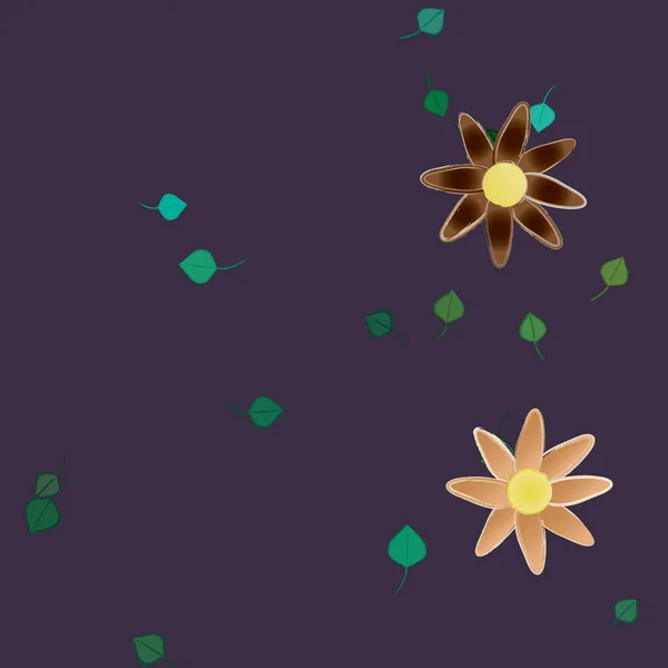 Modèle Vectoriel Avec Des Fleurs Colorées Simples Des Feuilles Vertes — Image vectorielle