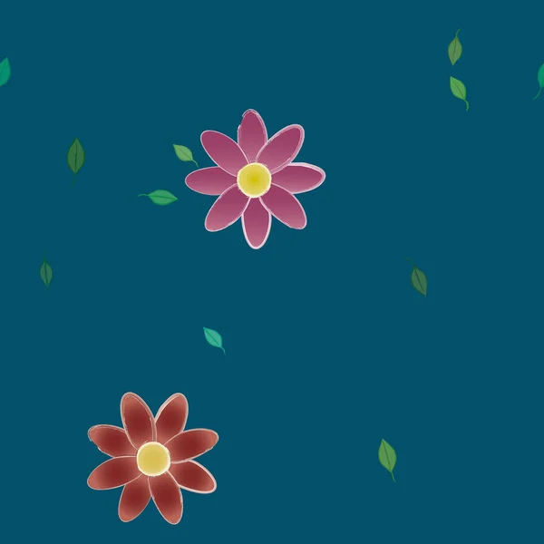 Composición Diseño Con Flores Simples Hojas Verdes Ilustración Vectorial — Vector de stock