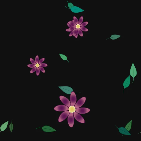 Composición Diseño Con Flores Simples Hojas Verdes Ilustración Vectorial — Archivo Imágenes Vectoriales