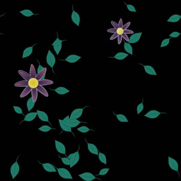 Flores Con Hojas Verdes Composición Libre Ilustración Vectorial — Archivo Imágenes Vectoriales