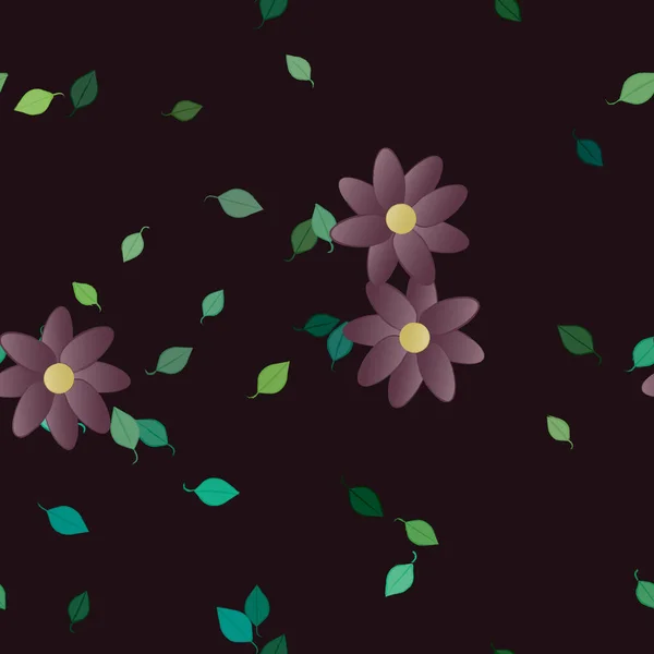 Composição Bonita Com Flores Coloridas Simples Folhas Verdes Fundo Ilustração — Vetor de Stock