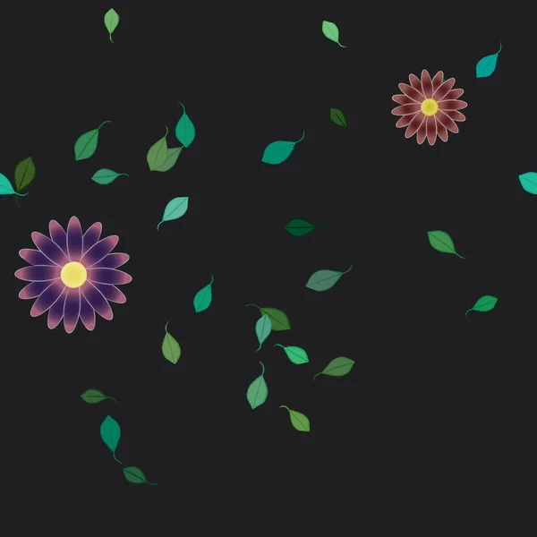 Composición Libre Con Flores Colores Simples Hojas Verdes Para Papel — Archivo Imágenes Vectoriales