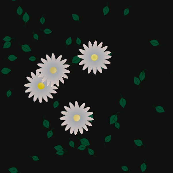 Mooie Compositie Met Eenvoudige Gekleurde Bloemen Groene Bladeren Achtergrond Vector — Stockvector