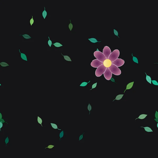 Hermosa Composición Con Flores Colores Simples Hojas Verdes Fondo Ilustración — Archivo Imágenes Vectoriales