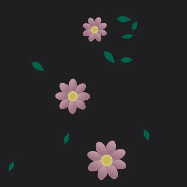 Composição Bonita Com Flores Coloridas Simples Folhas Verdes Fundo Ilustração —  Vetores de Stock