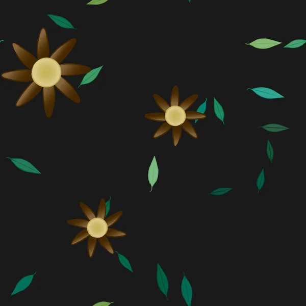 Composição Design Com Flores Simples Folhas Verdes Ilustração Vetorial —  Vetores de Stock