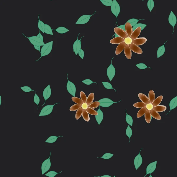 Hermosa Composición Con Flores Colores Simples Hojas Verdes Fondo Ilustración — Archivo Imágenes Vectoriales