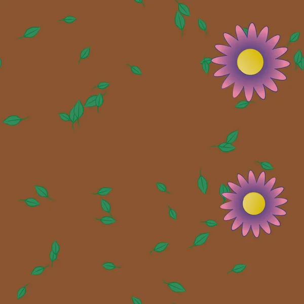 Composição Design Com Flores Simples Folhas Verdes Ilustração Vetorial —  Vetores de Stock