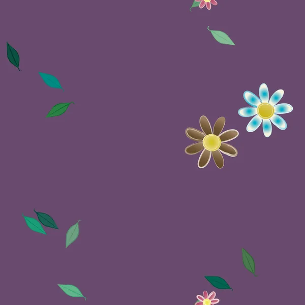 Flores Simples Con Hojas Verdes Composición Libre Ilustración Vectorial — Vector de stock