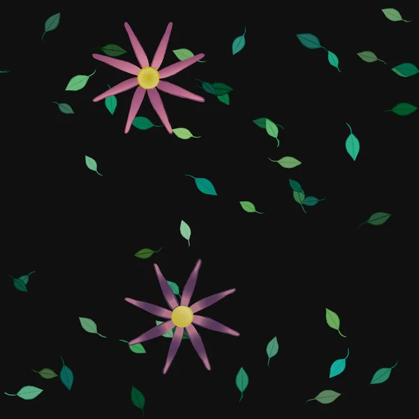 Flores Con Hojas Verdes Composición Libre Ilustración Vectorial — Vector de stock