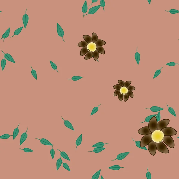 Composição Bonita Com Flores Coloridas Simples Folhas Verdes Fundo Ilustração — Vetor de Stock