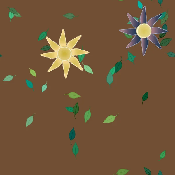 Modèle Vectoriel Avec Des Fleurs Colorées Simples Des Feuilles Vertes — Image vectorielle