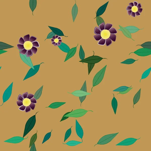 Belle Composition Avec Des Fleurs Colorées Simples Des Feuilles Vertes — Image vectorielle