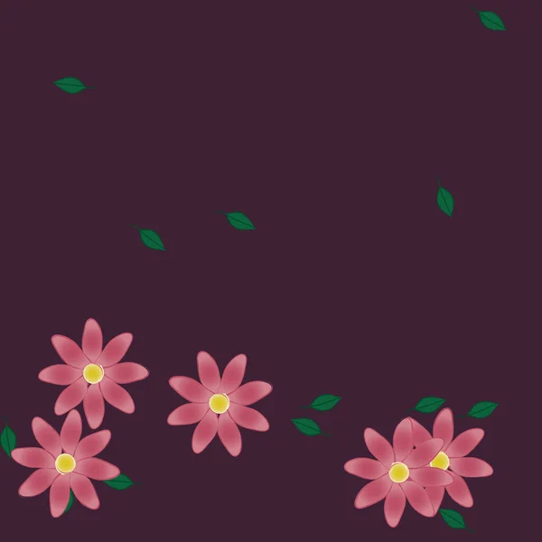 Plantilla Vector Con Flores Coloridas Simples Hojas Verdes — Archivo Imágenes Vectoriales