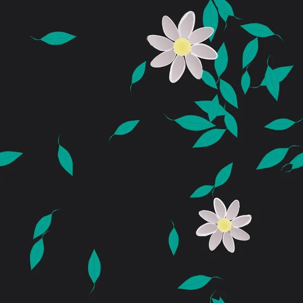 Bloemen Met Groene Bladeren Vrije Samenstelling Vector Illustratie — Stockvector