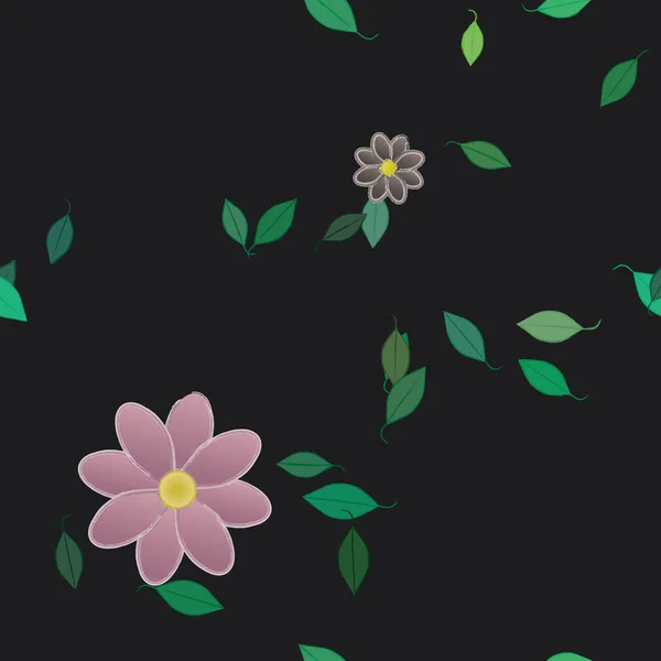 Flores Con Hojas Verdes Composición Libre Ilustración Vectorial — Vector de stock