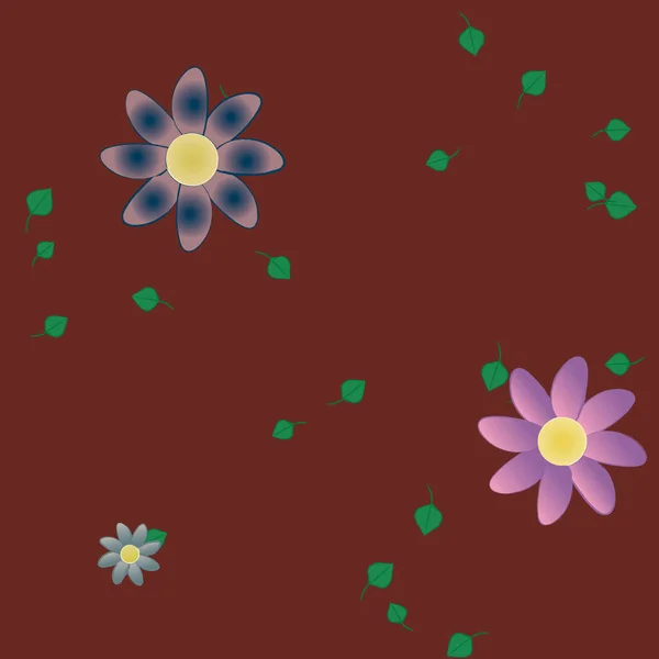 Χρωματιστά Λουλούδια Και Πράσινα Φύλλα Στο Παρασκήνιο Διανυσματική Απεικόνιση — Διανυσματικό Αρχείο