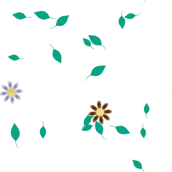 Composition Design Avec Fleurs Simples Feuilles Vertes Illustration Vectorielle — Image vectorielle