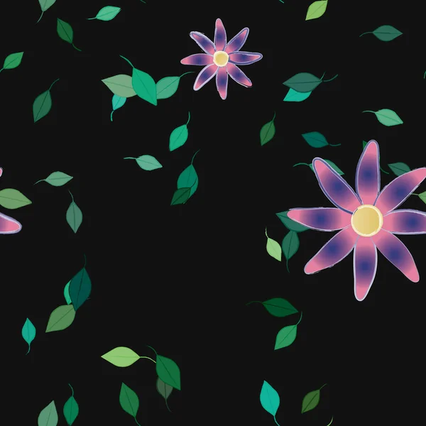 Flores Con Hojas Verdes Composición Libre Ilustración Vectorial — Vector de stock