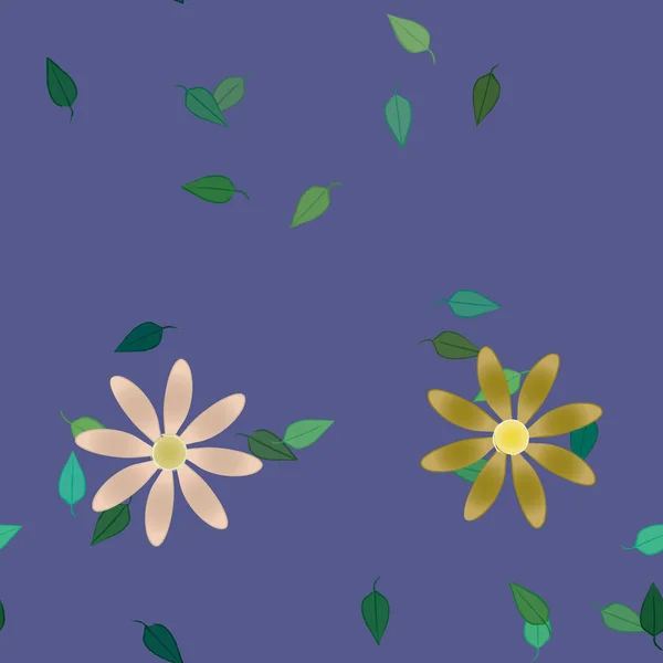 Composição Bonita Com Flores Coloridas Simples Folhas Verdes Fundo Ilustração — Vetor de Stock