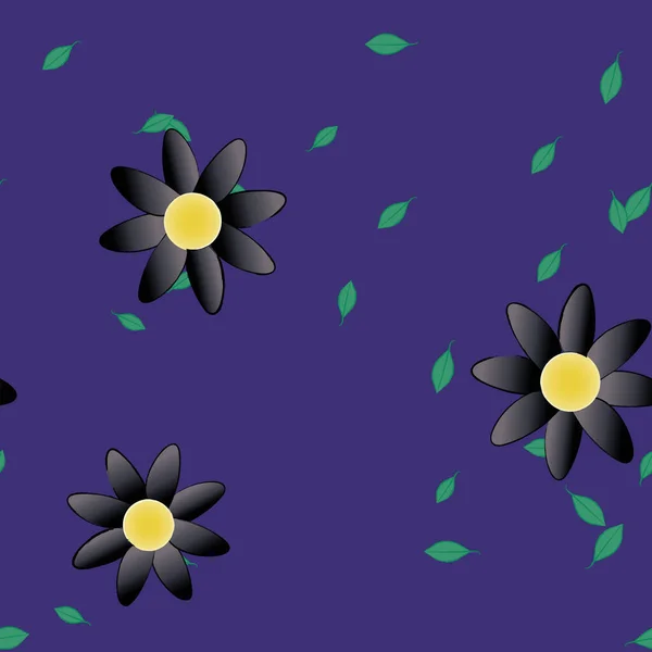 Flores Con Hojas Verdes Composición Libre Ilustración Vectorial — Vector de stock