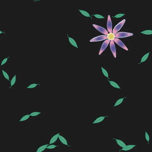 Flores Simples Con Hojas Verdes Composición Libre Ilustración Vectorial — Vector de stock