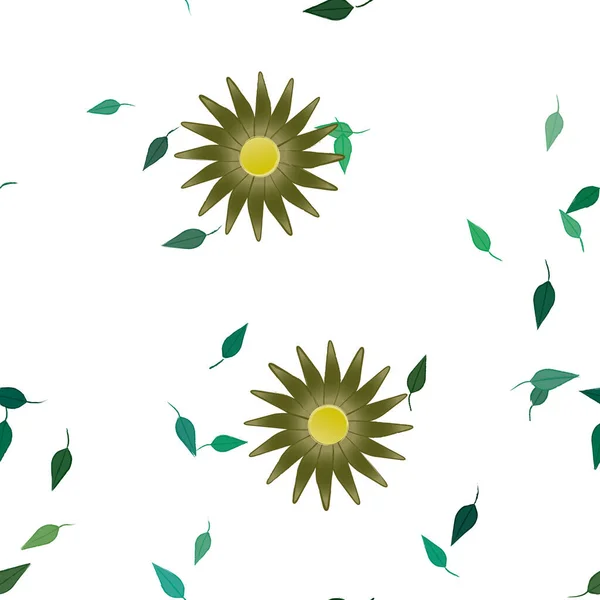 Fleurs Simples Avec Des Feuilles Vertes Composition Libre Illustration Vectorielle — Image vectorielle