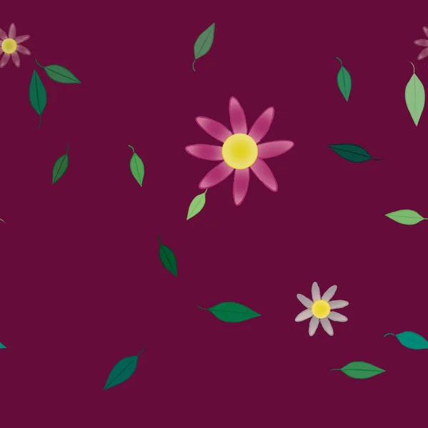 Modèle Vectoriel Avec Des Fleurs Colorées Simples Des Feuilles Vertes — Image vectorielle