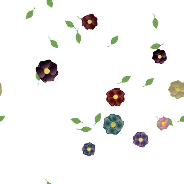 Modèle Vectoriel Avec Des Fleurs Colorées Simples Des Feuilles Vertes — Image vectorielle