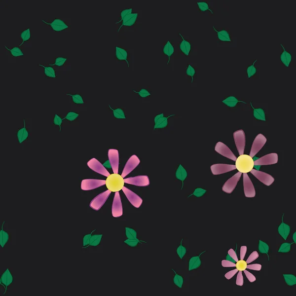 Plantilla Vector Con Flores Coloridas Simples Hojas Verdes — Archivo Imágenes Vectoriales