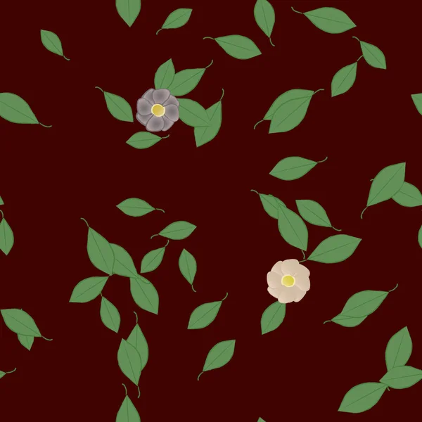 Modèle Vectoriel Avec Des Fleurs Colorées Simples Des Feuilles Vertes — Image vectorielle