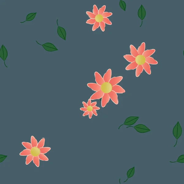 Bloemen Met Groene Bladeren Vrije Samenstelling Vector Illustratie — Stockvector