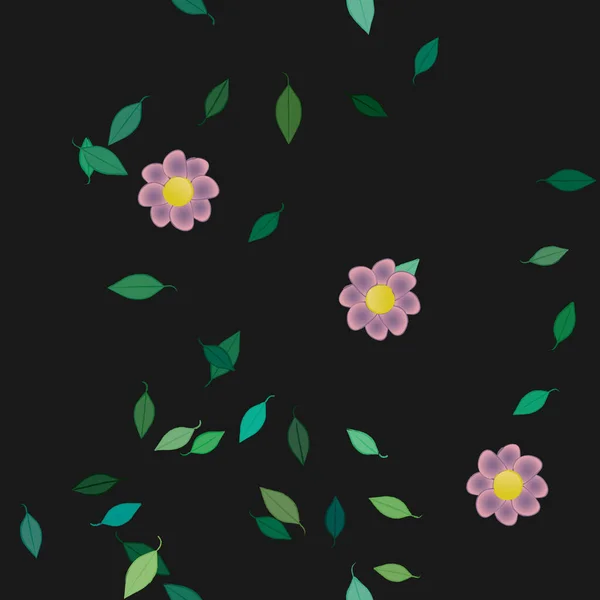 Composição Bonita Com Flores Coloridas Simples Folhas Verdes Fundo Ilustração — Vetor de Stock