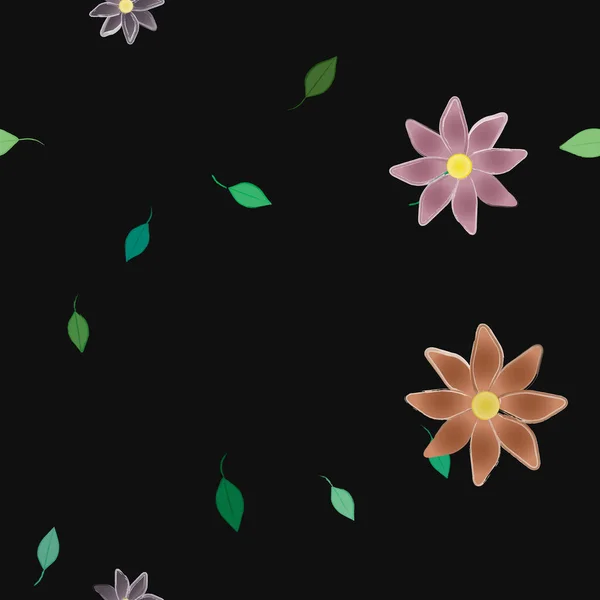 Modèle Vectoriel Avec Des Fleurs Colorées Simples Des Feuilles Vertes — Image vectorielle