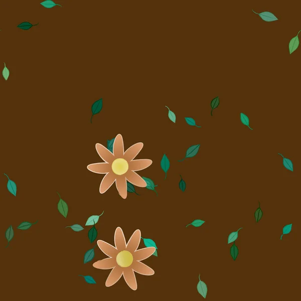 Bloemen Met Groene Bladeren Vrije Samenstelling Vector Illustratie — Stockvector