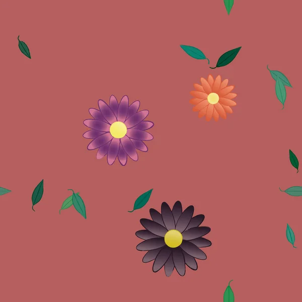 Hermosa Composición Con Flores Colores Simples Hojas Verdes Fondo Ilustración — Vector de stock