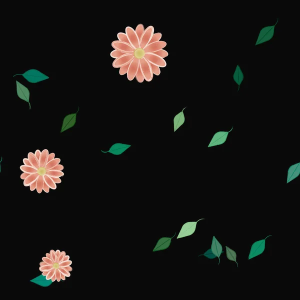 Flores Con Hojas Verdes Composición Libre Ilustración Vectorial — Vector de stock