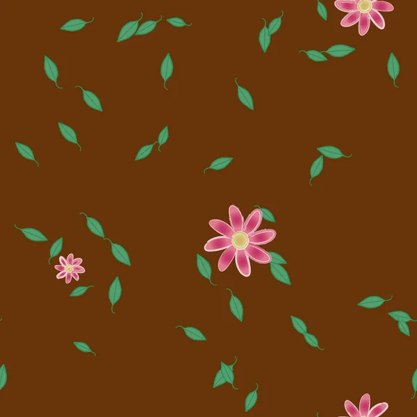 Plantilla Vector Con Flores Coloridas Simples Hojas Verdes — Vector de stock