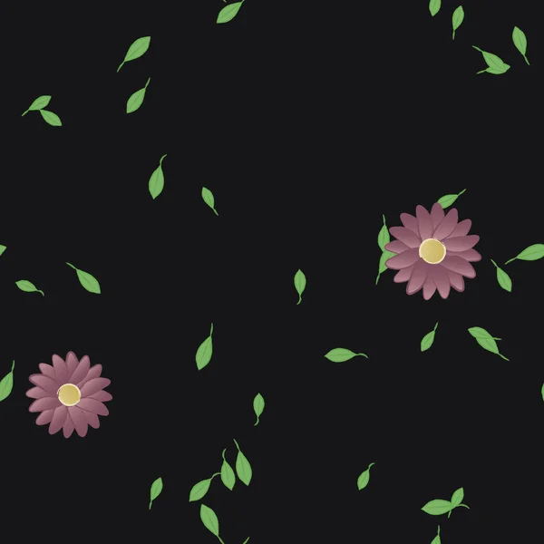 Modèle Vectoriel Avec Des Fleurs Colorées Simples Des Feuilles Vertes — Image vectorielle