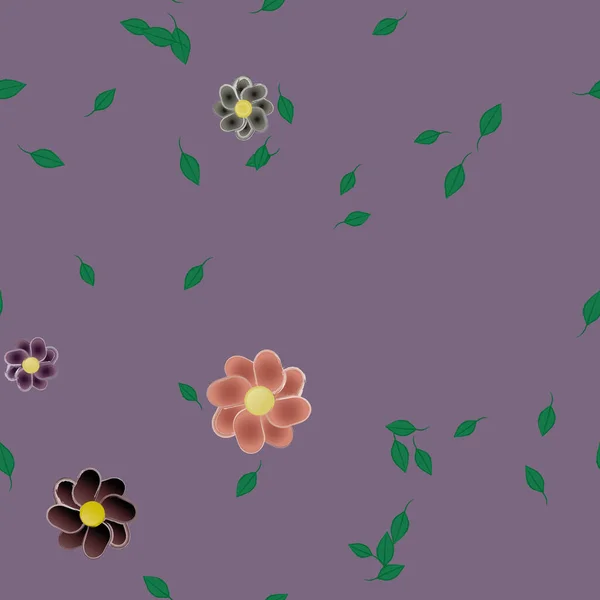 Fleurs Simples Avec Des Feuilles Vertes Composition Libre Illustration Vectorielle — Image vectorielle